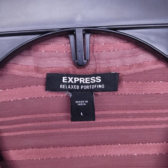 Express Portofino Shirt Womens Large Striped Burgundy Sheer Relaxed - Picture 9 of 11